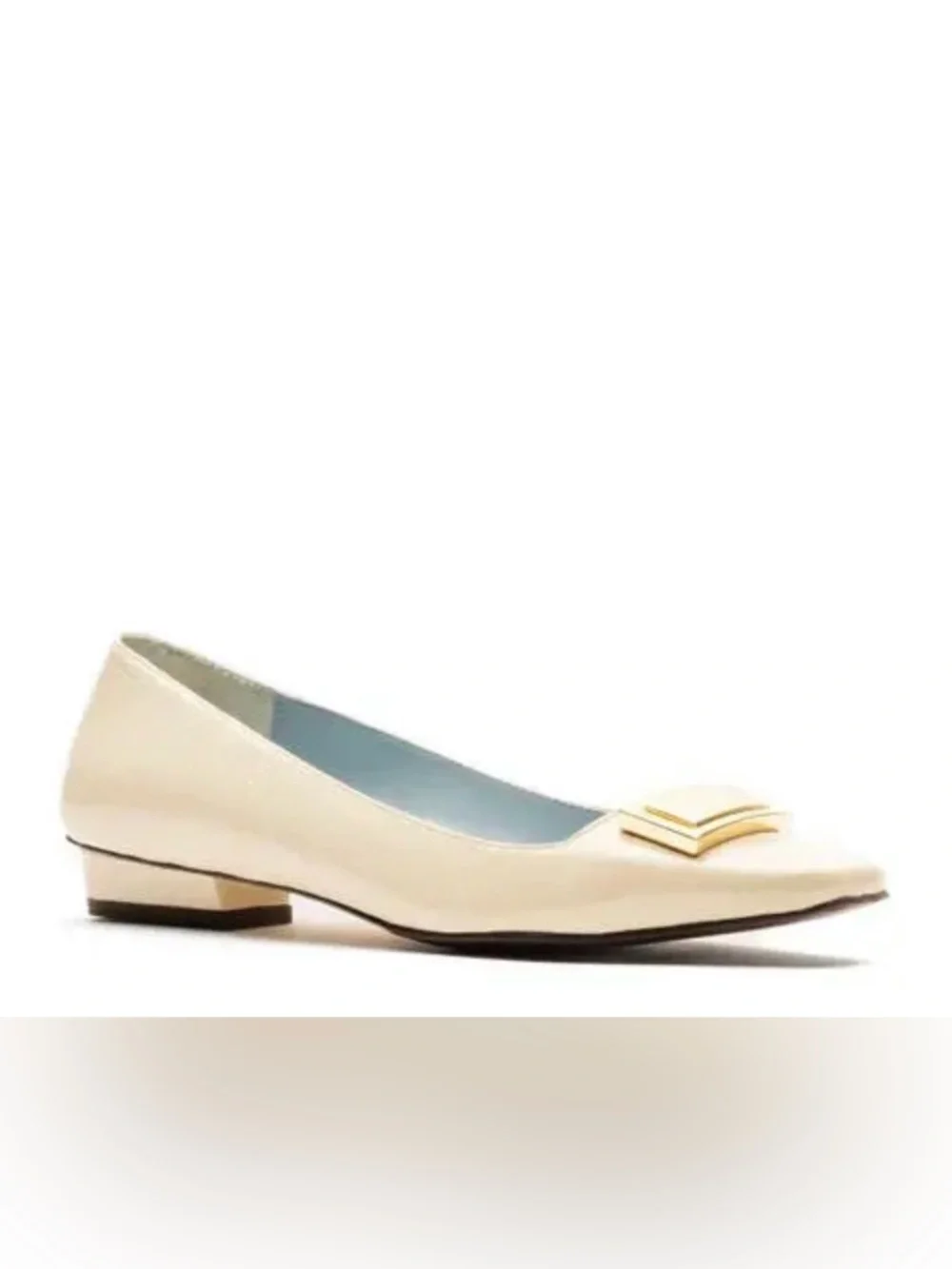 NWOB Frances Valentine Patent Cream Flats with Gold Plaque - Picture 2 of 16